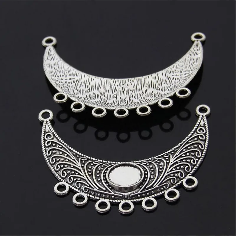 

5pcs 39x52mm Bohemia Necklace Bails Clips Connectors Moon Charm Pendant Antique Silver Rhombus Carved DIY Jewelry Making Z616