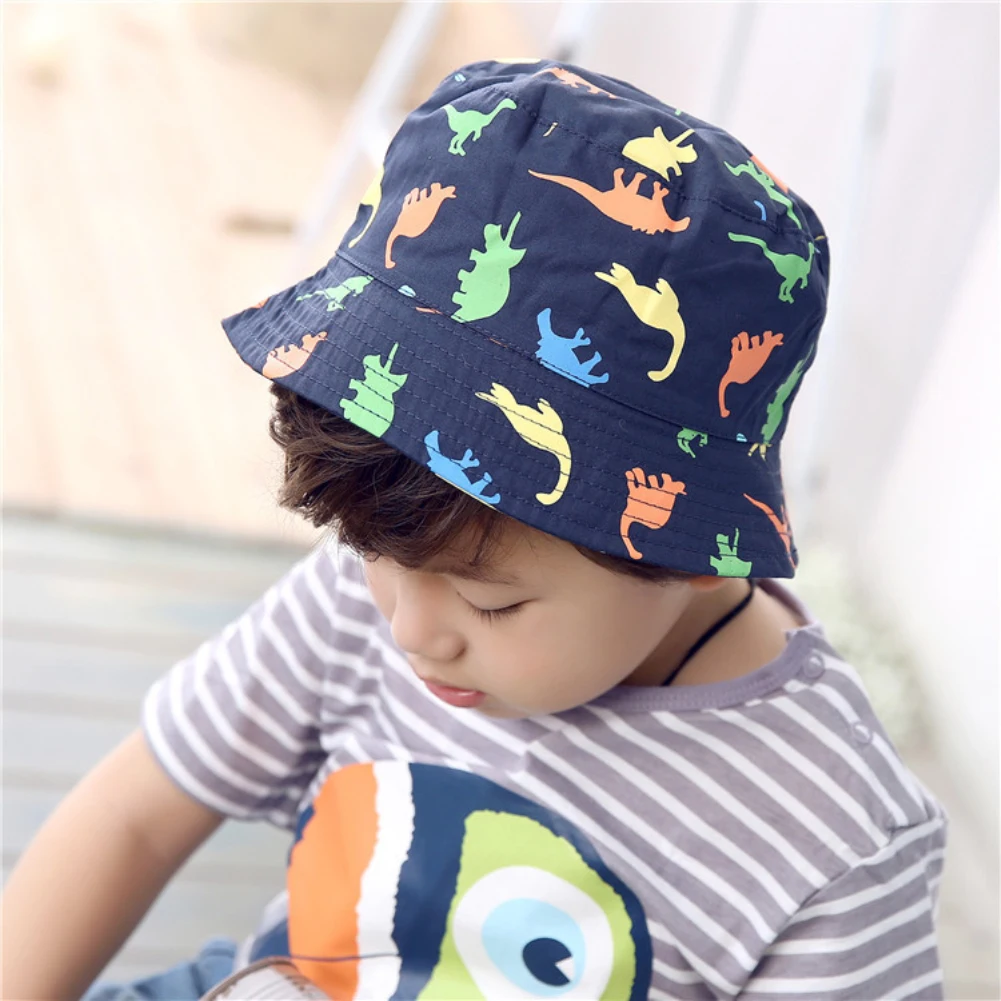 Children Boy Sun Hat Summer Cotton Bucket Cap Baby Kids Animal Dinosaur Printed Sunhat Kids Beach Sun Hat