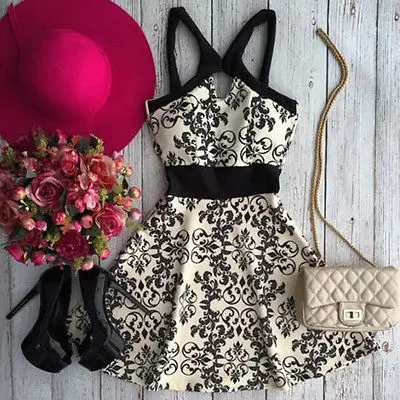 

2016 Vintage Fashion Womens Sleeveless Summer Dress Print Party Formal Femme Vestidos Woman Clothing Dress