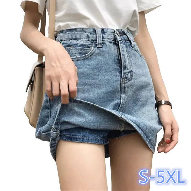 S XL 2xl 3xl 4xl 5XL лето 2019 трапециевидные джинсовые шорты с высокой талией юбки размера
