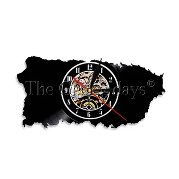 

1Piece Peuto Rico Silhouette LED Light Country Map Of Peuto Rico Vinyl Record Clock Housewarming Gift Travel