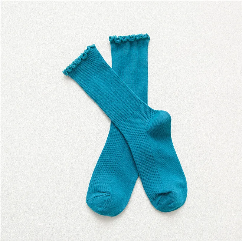Новое поступление в стиле Харадзюку ретро милые хлопковые женские свободные кружевные носки с отворотами осенне-зимние корейские японские однотонные носки - Цвет: 10