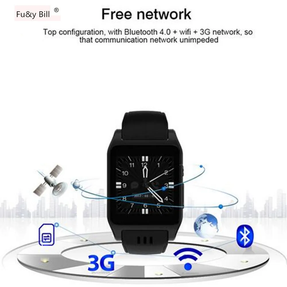 

Fu&y Bill New Original X86 Bluetooth 3G Wifi Smart Watch Android 5.1 OS Camera 2.0 Mega Pixel Support SIM Card Whatsapp Facebook