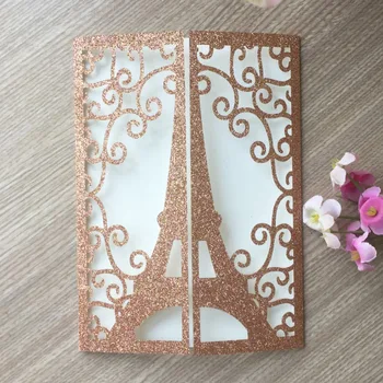 

20pcs Laser Cut Glitter Gold Silver paper Tower Marriage Wedding Invitation Card Party Birthday Greeting Card Best Wishes Cards