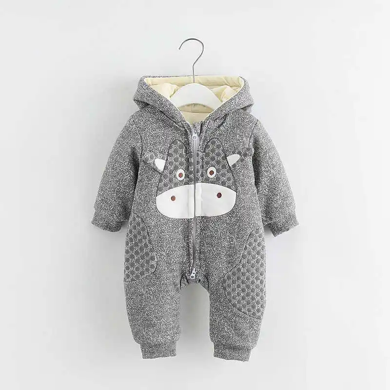 Зимняя одежда для малышей; Детский комбинезон; теплая плотная Одежда для новорожденных; комбинезон для девочек и мальчиков с рисунком коровы; хлопковый цельный Рождественский комбинезон - Цвет: Grey