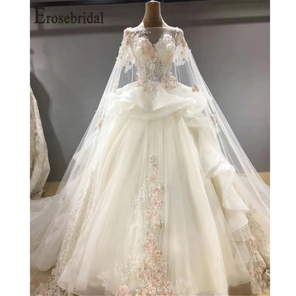 

Erosebridal New Arrival Floral Print Wedding Dress 2019 Lace Wedding Gowns Tulle Women Bridal Dress Custom Made Vestidos Dress