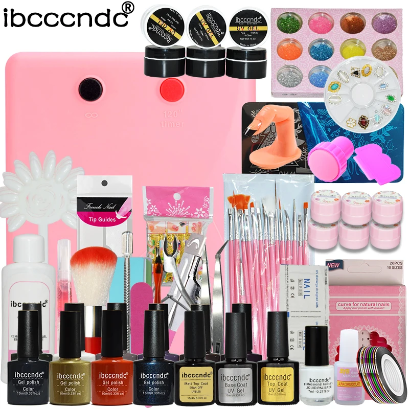 

Fancy Gel Nail Polish Set 36w UV Lamp+10ml Gel varnish uv base coat+holographic glitter powder professional manicure tools
