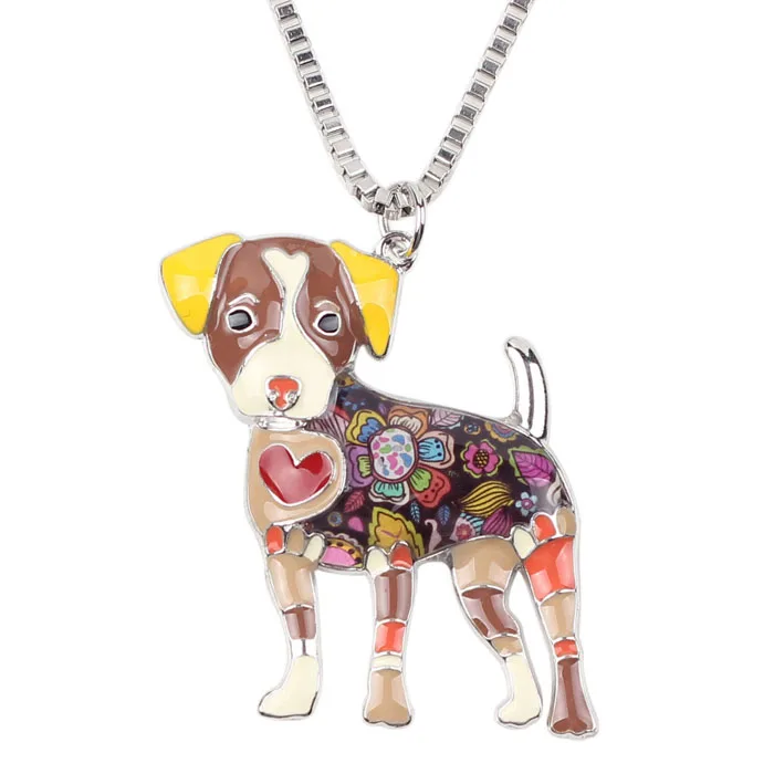 WEVENI себе эмаль металл Джек Рассел собака цепочки и ожерелья подвески на ожерелье цепи Новая мода интимные аксессуары животных украшения для женщи - Окраска металла: Brown