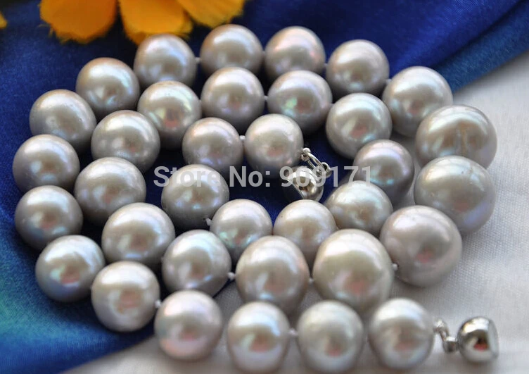 

Free Shipping>>A++ 12mm ROUND GRAY FRESHWATER PEARL NECKLACE 18inch