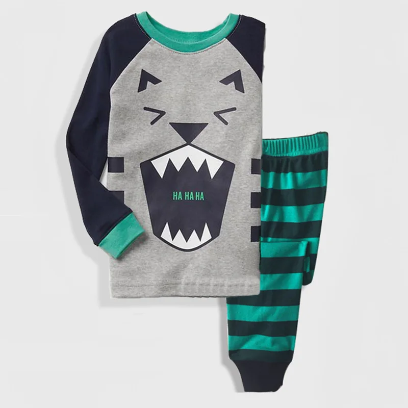 P878, Tiger, Children boys pajamas, long sleeve cartoon sleepwear sets