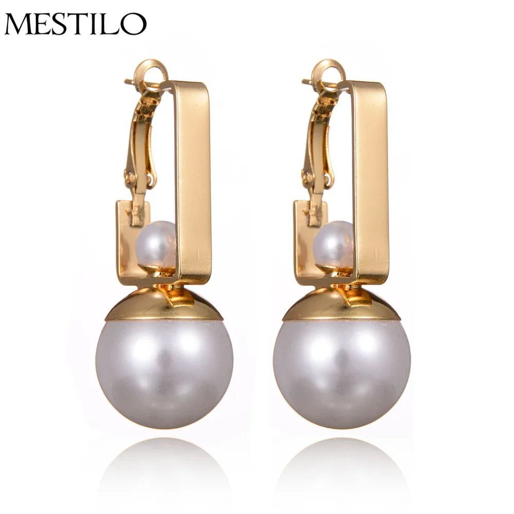Модные серьги MESTILO с большим двойным искусственным жемчугом, простые длинные висячие серьги золотого и серебряного цвета для женщин, летние серьги, ювелирное изделие