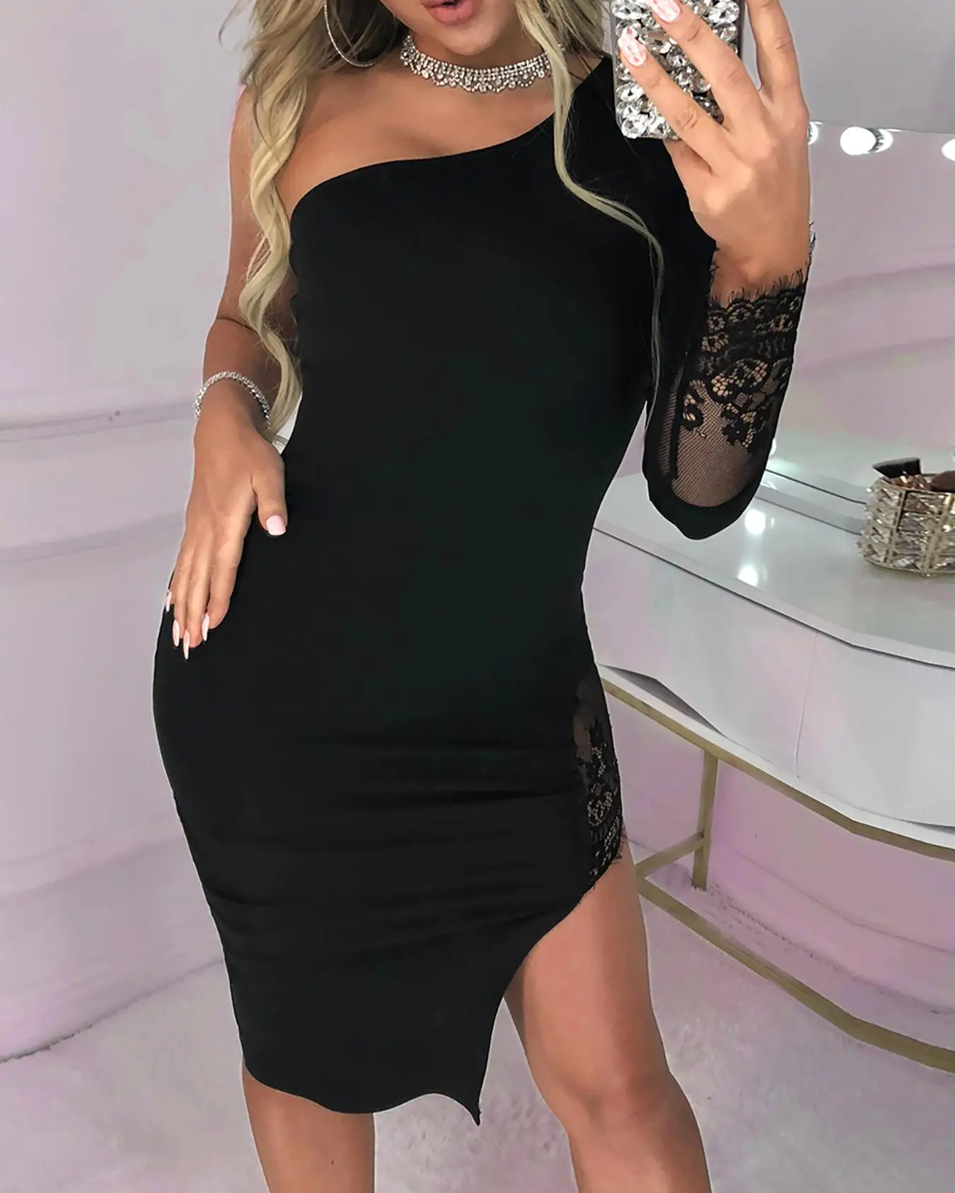 cocktail and party long sleeve midi dress