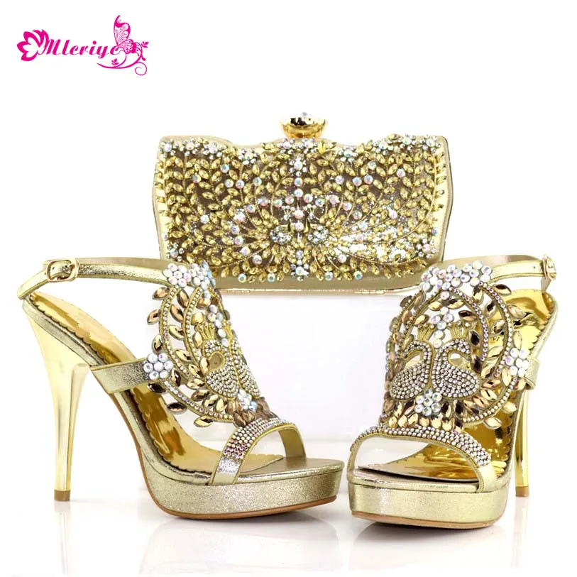 

Latest GOLDEN Color Nigerian Party Shoe and Bag Sets Italian Shoes and Bags Set Envio Gratis African Wedding Shoes and Bag Set