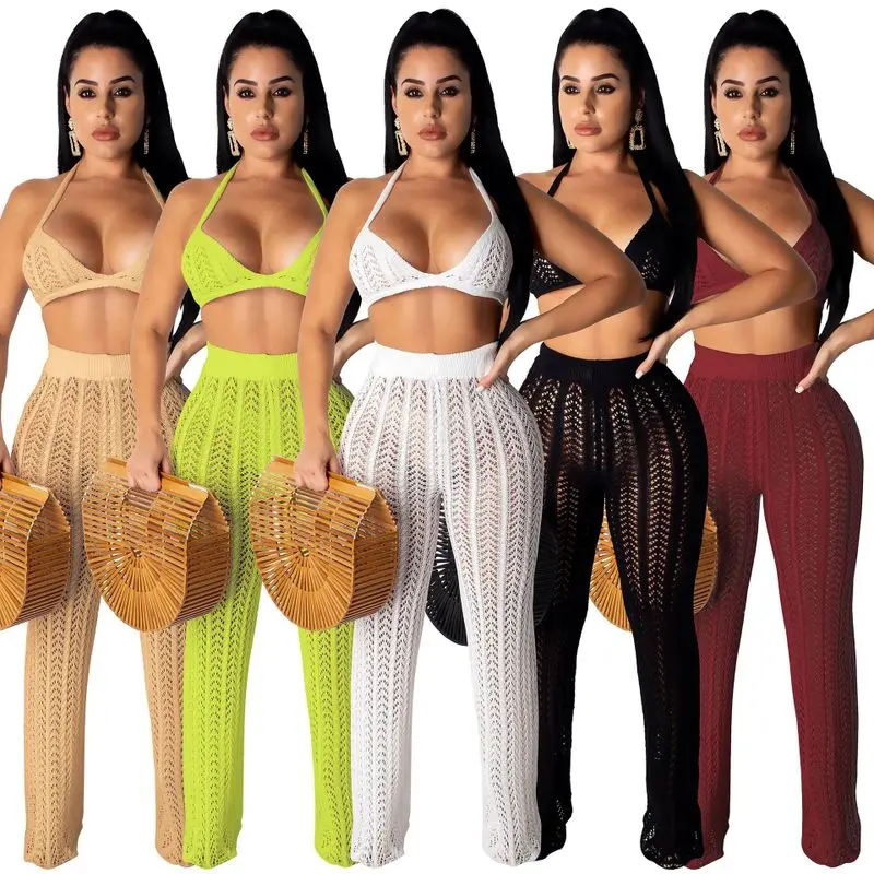 

Cover Up Beach Woman Swimsuits Sexy Dress Tunic Pareo Women Coverup 2019 New Knitted Mesh Hollow Perspective Suits Solid Acrylic