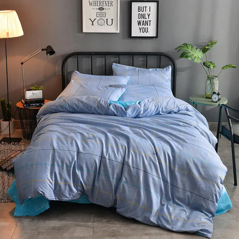 

2018 NEW IN Hot!!!Free Shipping Fashion Plaid AB Side Style 4PCS Bedding Set All Sizes BED SET bedsheet bedclothes/duvet covers