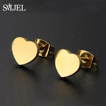 SMJEL Vintage negro Acero inoxidable corazón Stud pendientes para mujeres niñas minimalista joyería accesorios corazón pendientes Punk Bijou