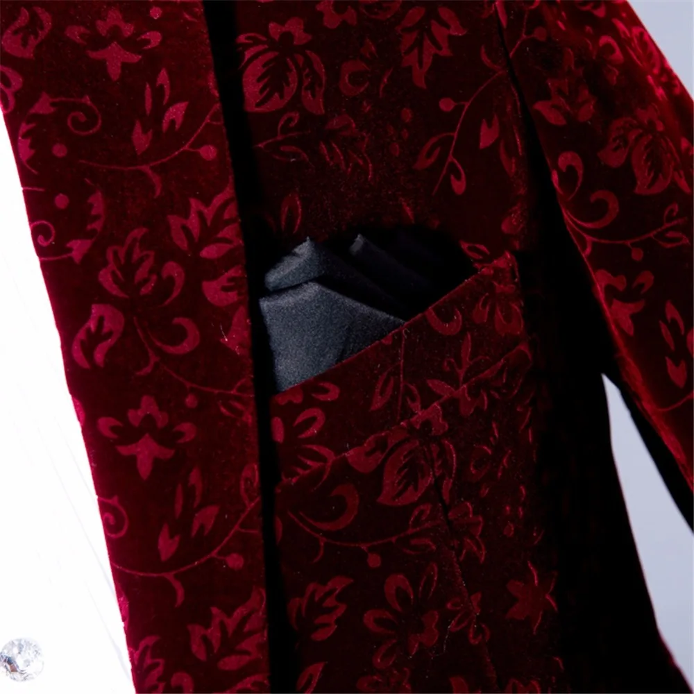 Для мужчин цвет красного вина бархатный блейзер, куртка бордовый пиджак мужской костюм бархат мужской костюм Для мужчин s Этап одежда