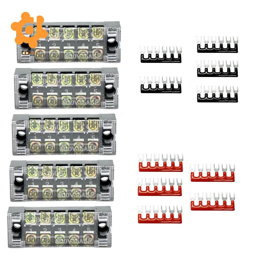 5 Pieces 600V 15A 5 Positions Barrier Strips Dual Row Screw Terminal Blocks