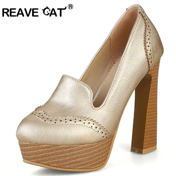 

REAVE CAT Women pumps High heels Ladies platform shoes Round toe Fashion Party New arrival Spring Summer Big size Gold Cool A347