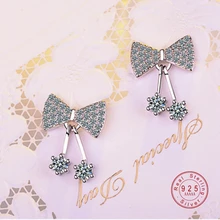 Модная Корейская Сладкий кубический циркон лук S925 стерлингового серебра серьги стержня для Для женщин свадебные очарование ювелирные изделия оптом