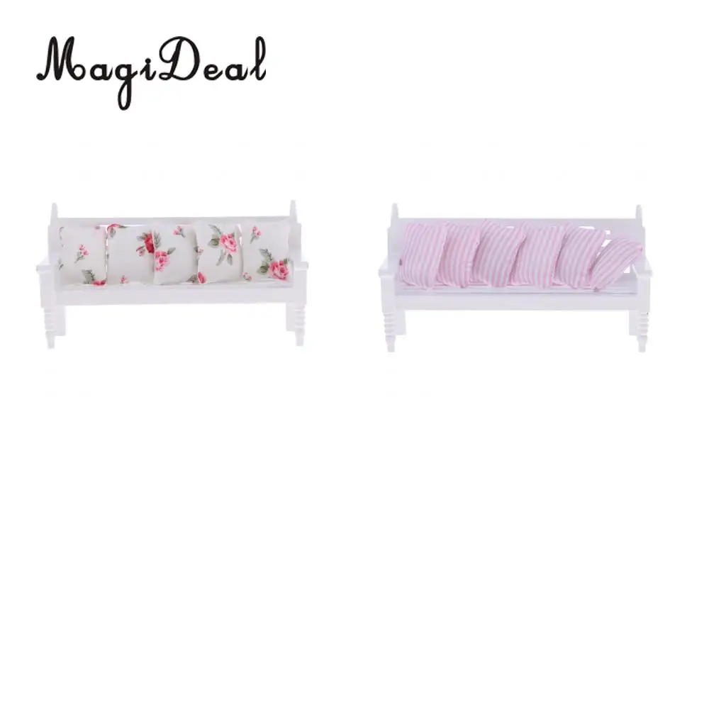 1/12 Dollhouse Miniature Furniture Living Room Long Chair Roses Cushions Set for Dolls Accessory Decoration Pretend Play Toy