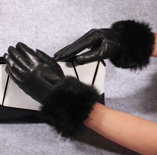 Buy Leather gloves cute rabbit fur autumn and winter
