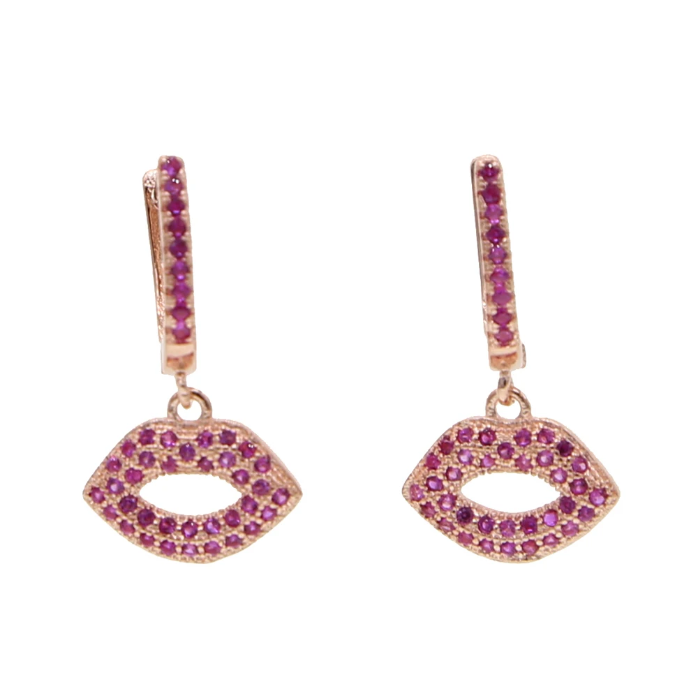 

2019 Fashion Style Women Hollow Circle clips ear Red Lip shape Dangle Drop Earrings Jewelry Exaggerated Charm rose Gold color