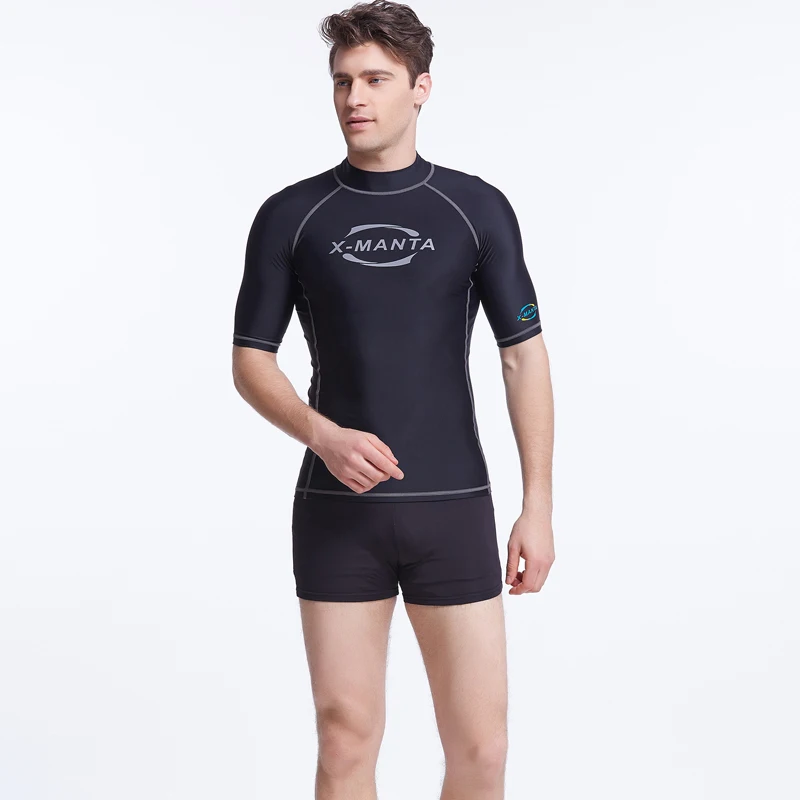 2016 Summer Short Sleeve Swim Surf Rash Guard Swimwear Men Blue Letter Print Diving Rashguard Sun-Protective Clothing S-3XL | Спорт и