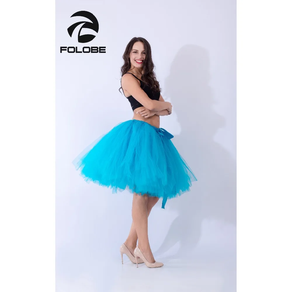 FOLOBE Ocean Blue Handmade Midi Tulle Skirt Tutu Skirts Women Ball Gown