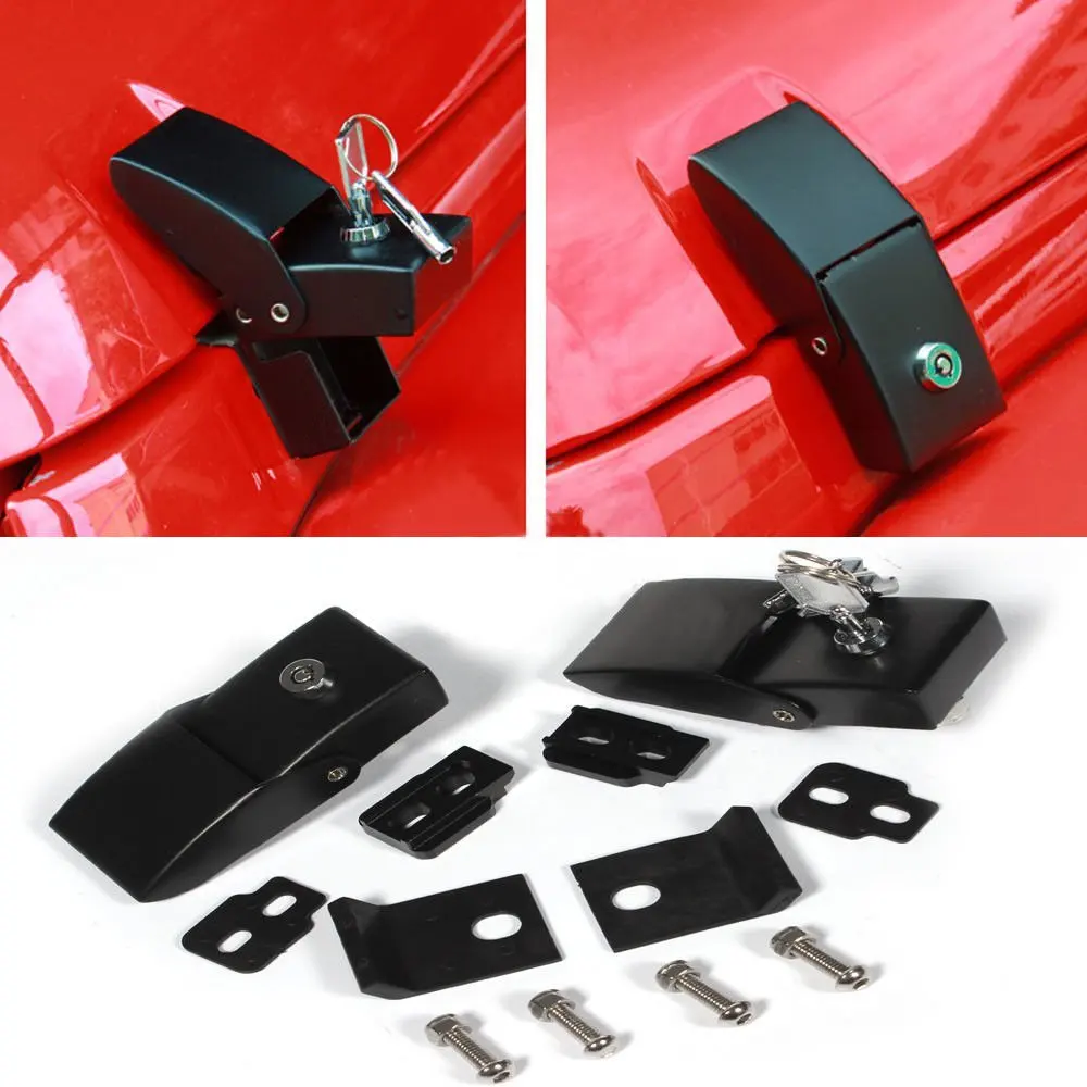 Black Hood Lock Assembly Locking Hood Catch Latches for 2007 2017 Jeep