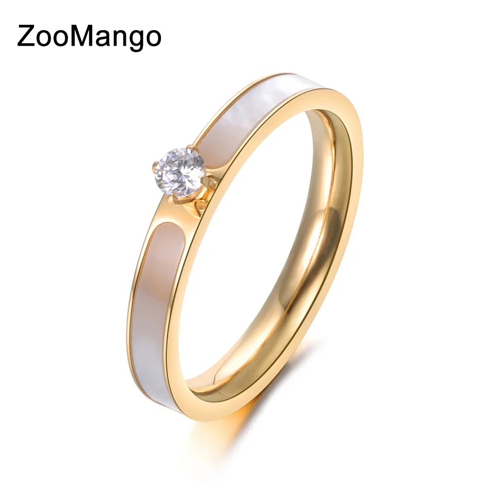 

ZooMango Stainless Steel Ring Rose Gold Color AAA Zircon Shinning Rhinestone & White Shell For Christmas Gift Girl Women ZR18146