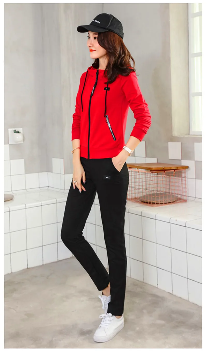 

2018 New Sport Wear Cardigan Coat Plus Size Full Sleeve Hooded Two Piece Set Breathable Trainning & Exercise Sets