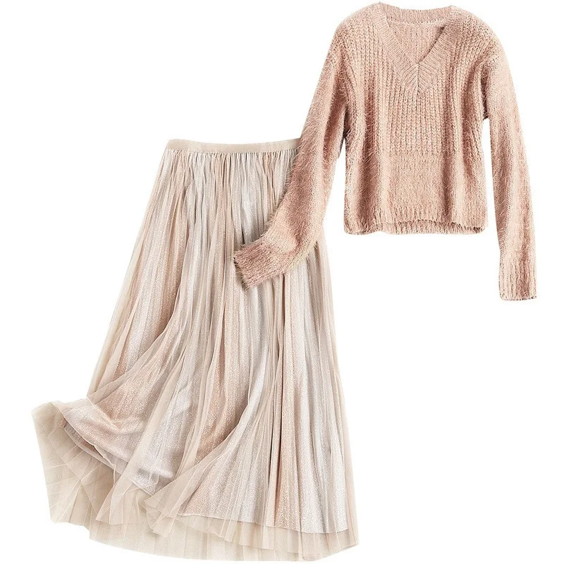 Maille Et Longues Ensemble À Femmes Nouvelles En Hiver C860 Gamme Tricot Automne Haut cou Costume pink Manches De 2018 Chandail Blue Mi Jupe Mode V aFwdqcZPxZ