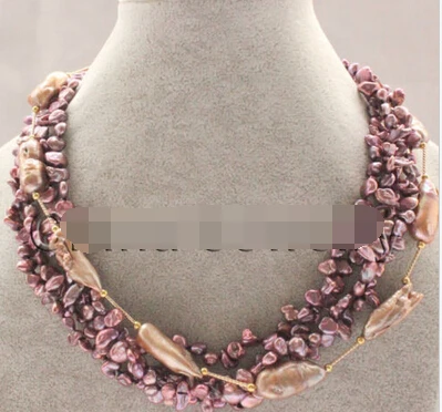 

HOT N988 18" 5row 6-7mm - 20mm wine red Reborn Keshi baroque freshwater pearl necklace