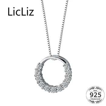 

LicLiz New 925 Sterling Silver CZ Crystal Loop Pendant Necklace for Women Clear Zircon White Gold Link Chain Jewelry LN0448