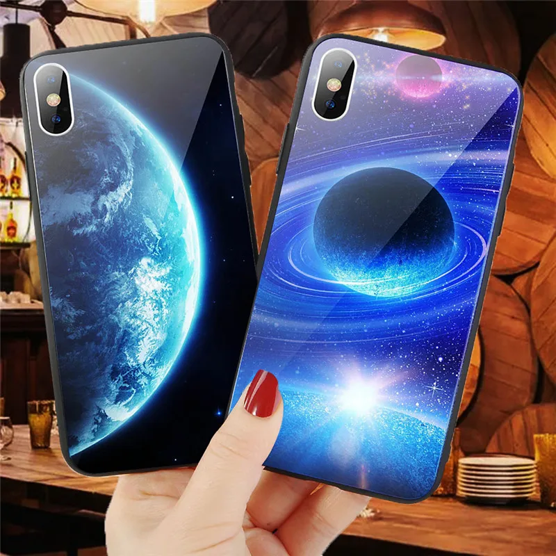 Стеклянный чехол для телефона для iPhone 11X7 8 10 6 s XS Star Space чехол для iPhone 8 7 6 6s Plus X противоударный чехол силиконовый Coque 6