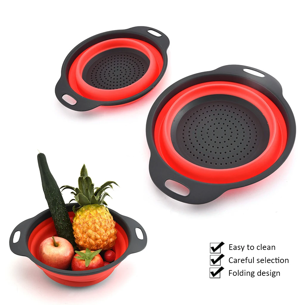 Foldable Strainer Creative Round Fruit Vegetable Washing Basket Space-Saving Storage Silicone Colander Strainer Kitchen Tools