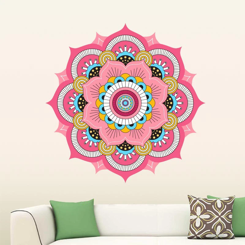 

Buddhism Colorful India Mandala Wall Stickers For Living Room Namaste India Removable Creative Wallpaper Mural Home Decoration