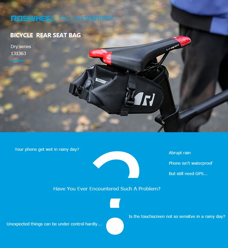 Perfect Roswheel Dry Series Full Waterproof Bike Bicycle Cycling Saddle Pannier Rear Seat Handlebar Bag Trunk Phone Case Holder 21