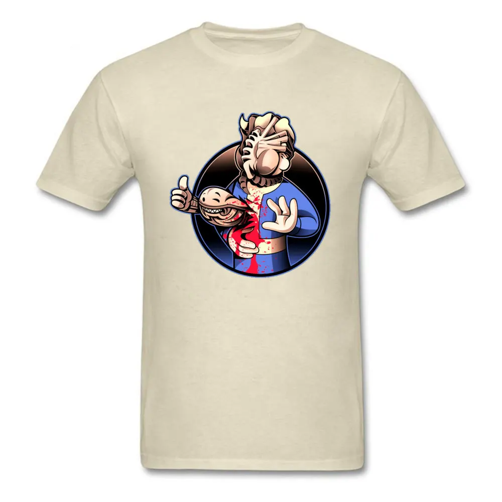 Alien Boy 100% Cotton Tops Shirt for Men Printed On T Shirt Fitness Tight Brand New Round Neck Top T-shirts Short Sleeve Alien Boy beige