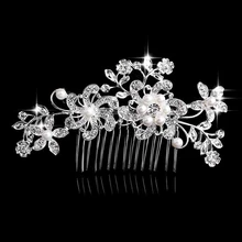 Charm Flower Rhinestone Hair Slide Floral Crystal Bridal Head Piece Pearls Wedding Hair Comb For Bridesmaid