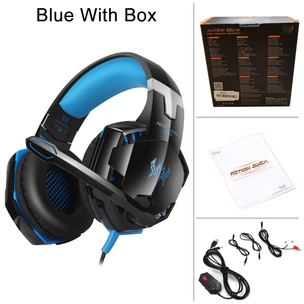 KOTION каждый GS600 Pro PC Gaming Headset стерео проводные наушники С микрофоном для Xbox 360 PS3 PS4 PC ноутбук телефон - Цвет: Blue With Box
