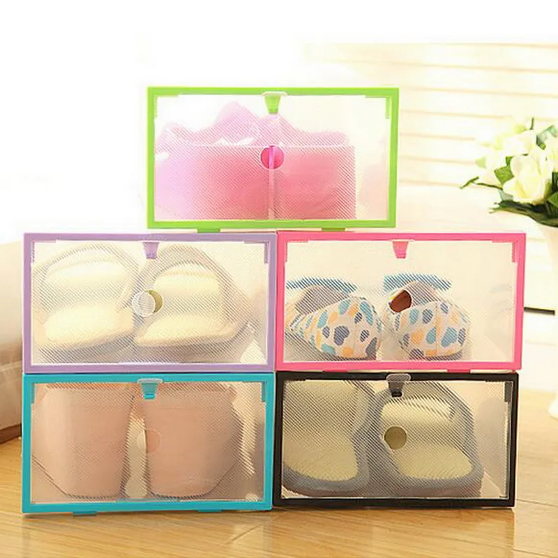 1pcs Clear Foldable Strong Plastic Shoes box Storage Box Drawers Organizerdrawer organizer