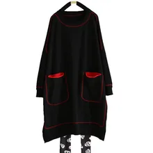 Весенняя женская черная футболка с длинным рукавом Уличная одежда размера плюс Базовая рубашка свободного покроя с кисточками футболки с вышивкой бусинами 120 см