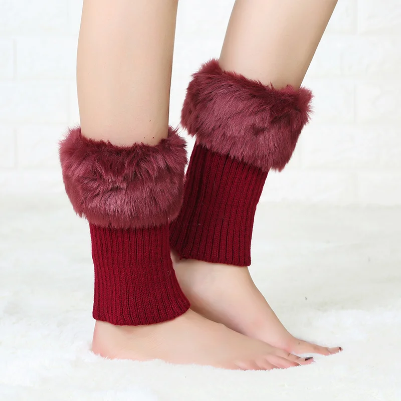 Fake Fur Winter Women Leg Warmers Solid Warm Boots Cuff Fashion Knitted Leg Warmers Crochet Knit FurTrim Leg Warmers Cuffs  (12)