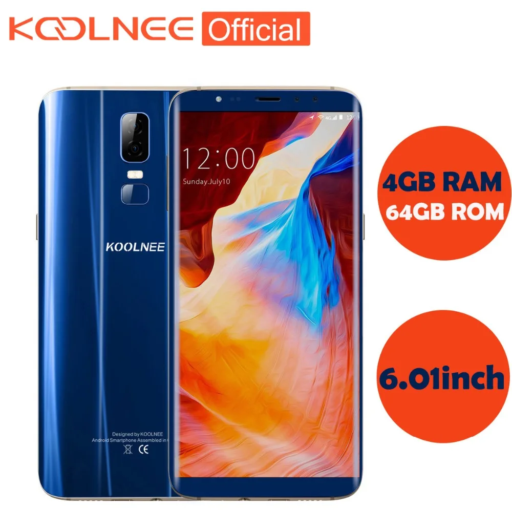 Koolnee K1 Original Android Phones MTK6750T Octa-Core 6.01&quot FHD+ 4GB RAM 64GB ROM Dual Lens 4G Smartphone Mobile | Мобильные