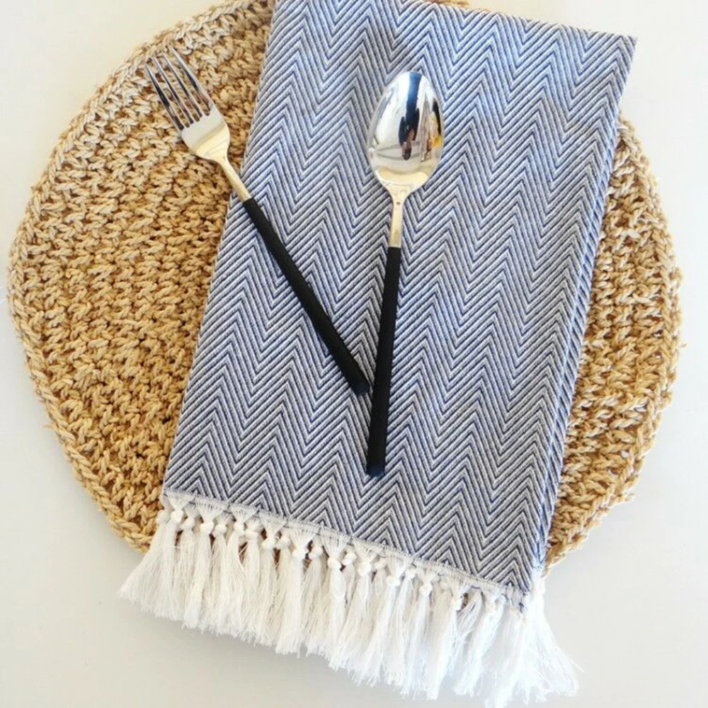

Enipate 100% Cotton Linen Dinner Napkins Natural Square Kitchen Cloth Tassel Design Table Dish Cloth Ideal for Regular Home Use
