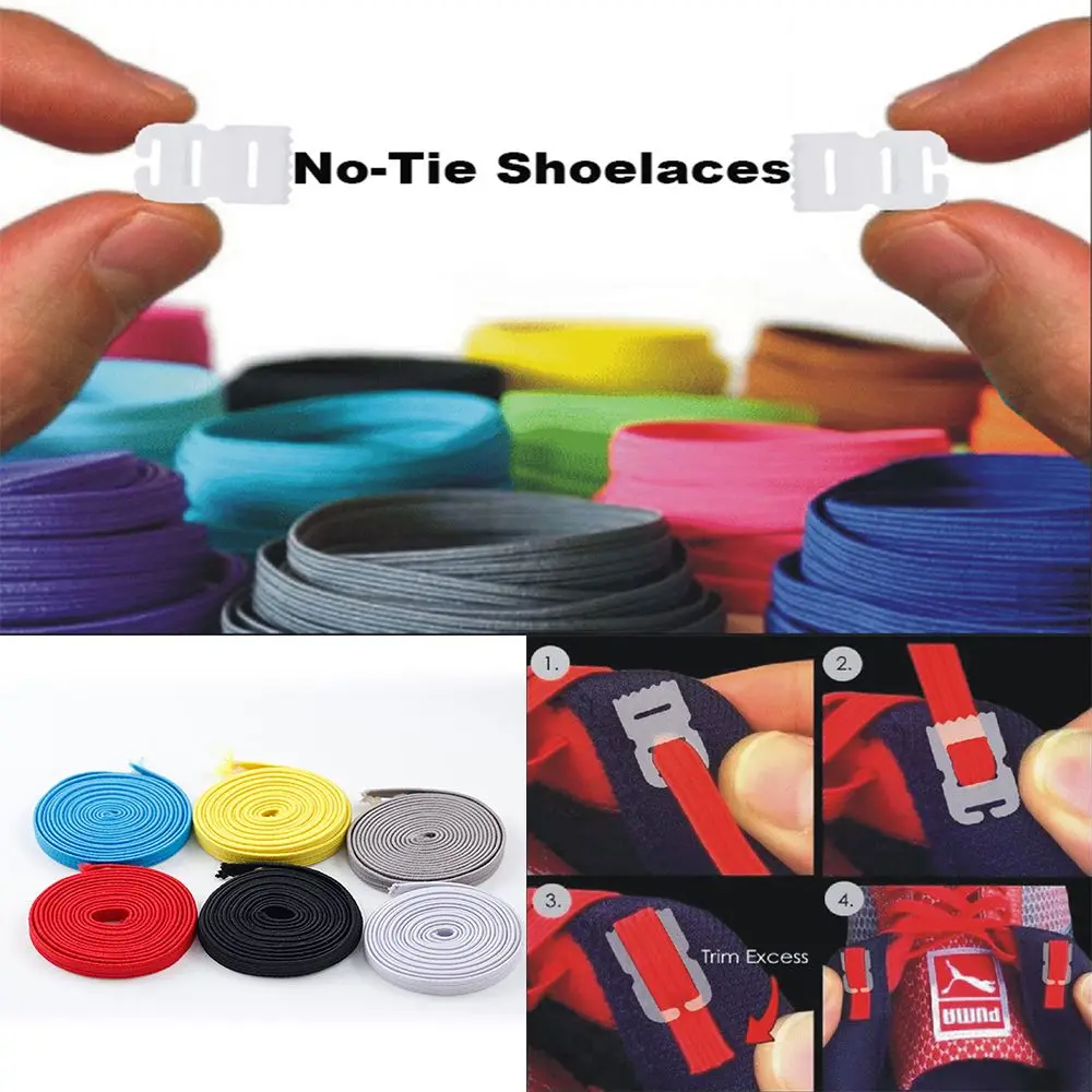 

Elastic No Tie Shoelaces Sports Trainer Running Athletic Sneaks Shoe laces DIY Fit All Sneakers