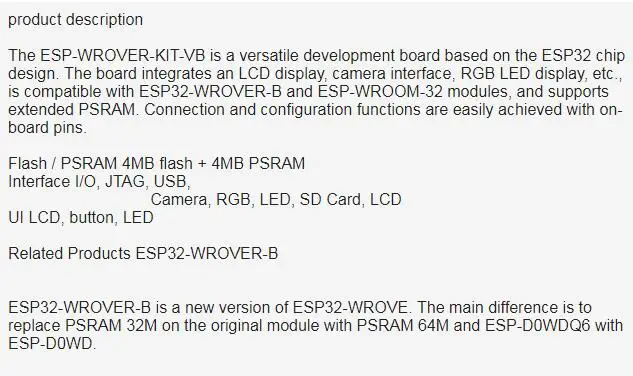 ESP-WROVER-KIT-VB макетная плата с ESP32-WROVER-B модулем ESP-WROVER-KIT на чипах ESP32