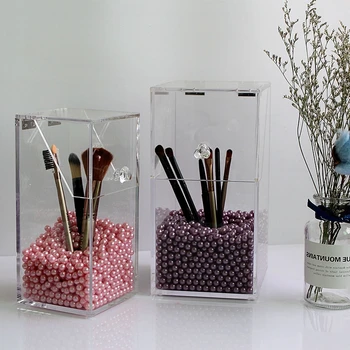 

Acrylic Plastic Box Makeup Brush Organizer Transparent Cosmetic Storage Box Makeup Beauty Brushes Lipstick Plastic Storage Boxes